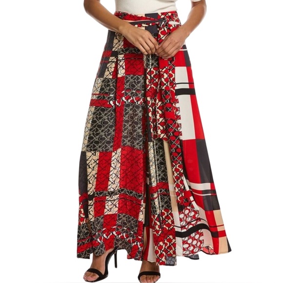 NEW w/TAGS! GRACIA Tie-Waist Wide Leg Palazzo Pants (Multi-red Patchwork) - Sz M - Picture 2 of 9